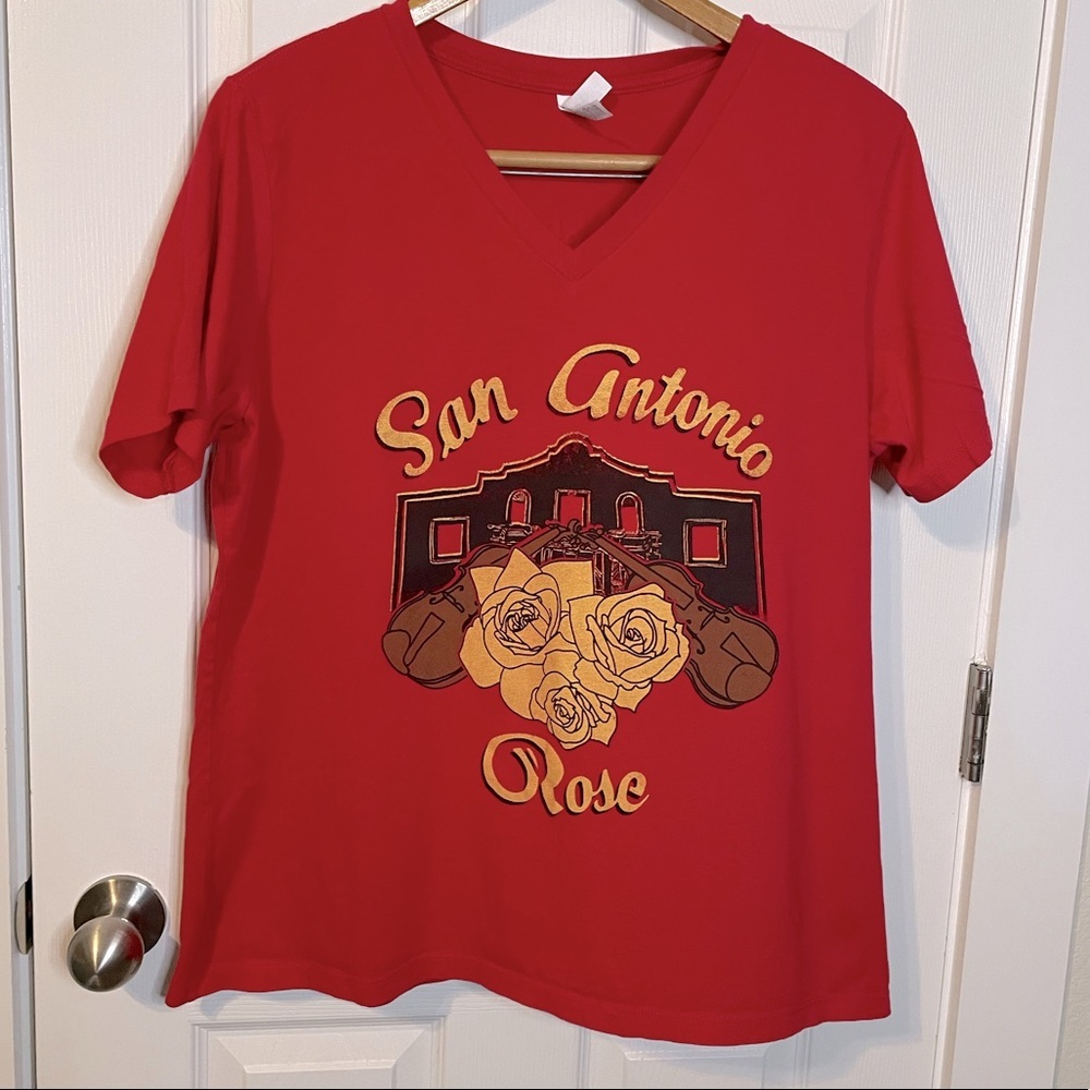Bella Canvas Asleep at the Wheel ‘San Antonio Rose’ red v-neck tee sz XL